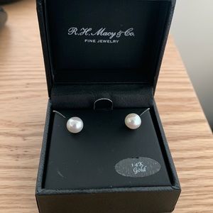 RH Macys 14k gold pearl earrings.